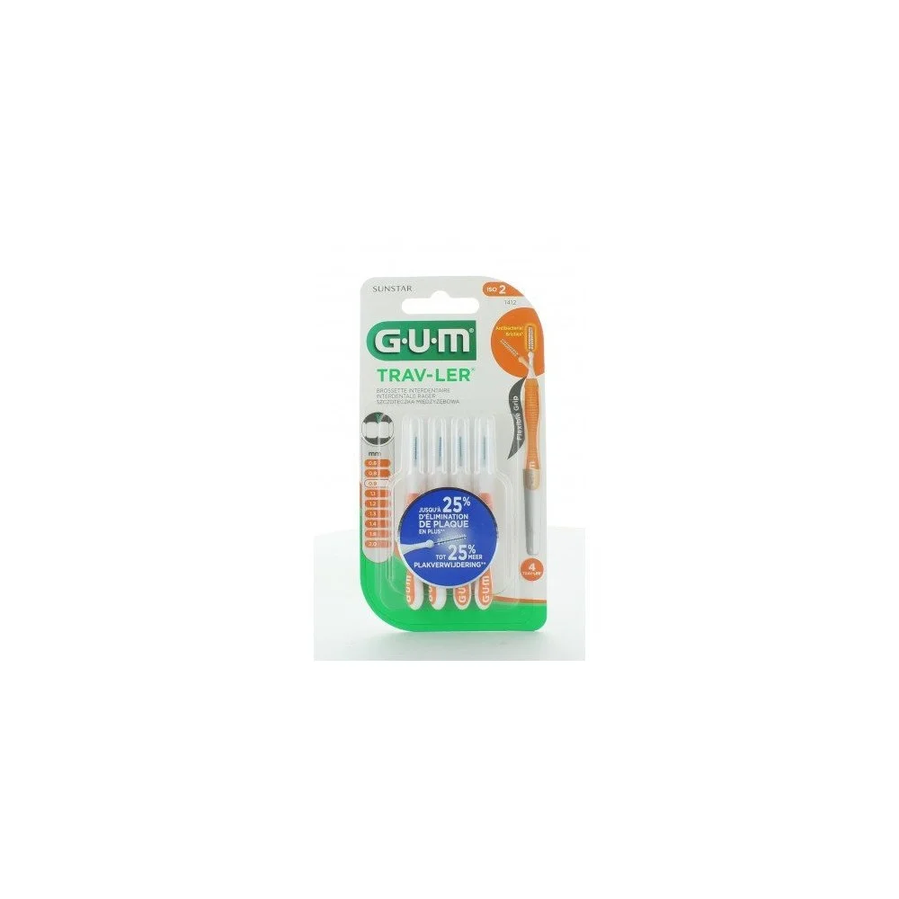 Gum Proxabross Cylind. Ultra Fine 1412M4 Blister de quatre brossettes interdentaires GUM Trav-Ler orange taille ISO 2