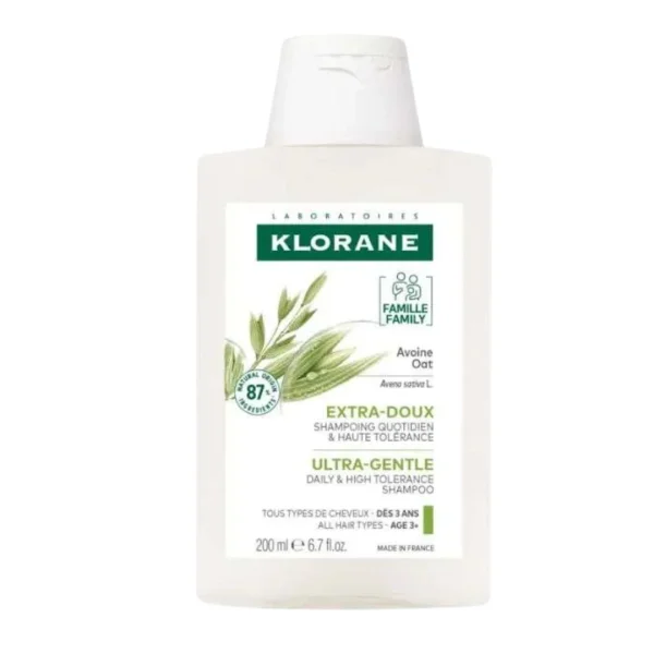 Flacon blanc Klorane shampoing Extra-Doux à l'avoine, 200 ml