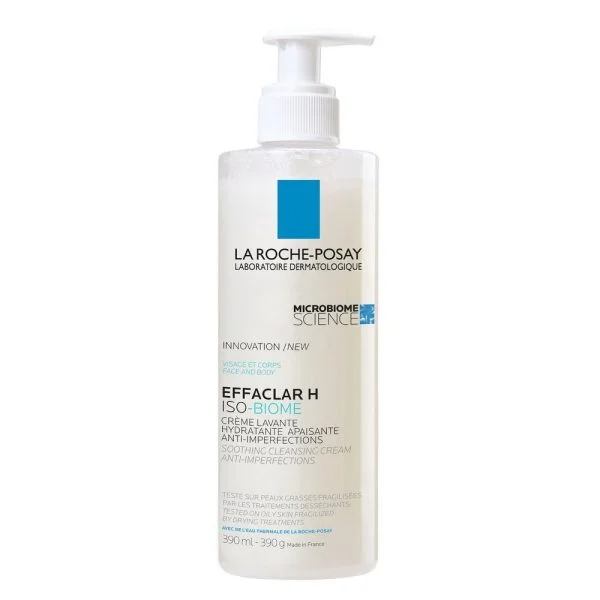 Flacon pompe blanc La Roche-Posay Effaclar H Iso-Biome crème lavante 390ml