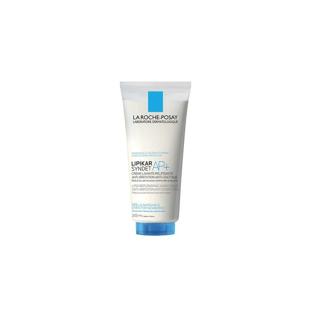 La Roche-Posay Lipikar Syndet AP+ Crème Lavante Peau Sèche et Eczéma Atopique | 200ml Tube blanc à capuchon bleu Lipikar Syndet AP+ 200 ml