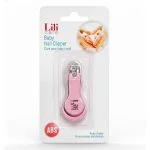 Coupe-ongles bébé rose Lili Care sous blister, avec photo de petits pieds