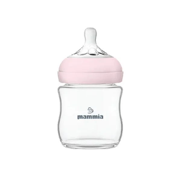 Biberon en verre Mammia Natural Feeling 120 ml avec tétine et bague roses