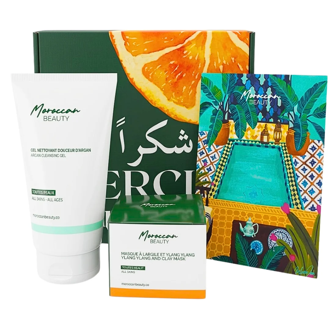 moroccan-beauty-purifiant-gel-nettoyant-masque-ylang-ylang-duo-pack.png Coffret vert Moroccan Beauty duo gel nettoyant argan et masque argile
