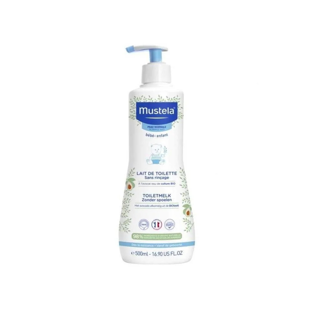 Mustela Bébé Lait de Toilette Sans Rinçage – 500 ml Flacon pompe blanc Mustela lait de toilette sans rinçage 500 ml