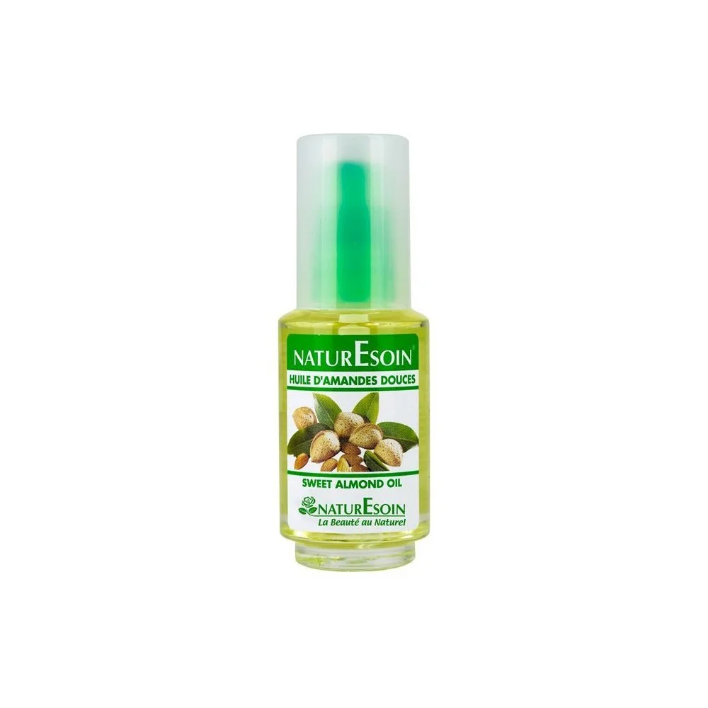 NaturEsoin Huile d’Amandes Douces – 50 ml Flacon pompe NaturEsoin huile d'amandes douces 50 ml étiquette verte amandes