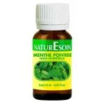 Flacon verre ambré NaturEsoin huile essentielle menthe poivrée 10 ml feuilles vertes