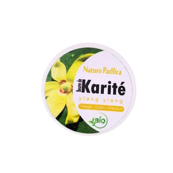 Pot rond Naturo Pathica beurre de karité ylang-ylang bio, fleur jaune illustrée