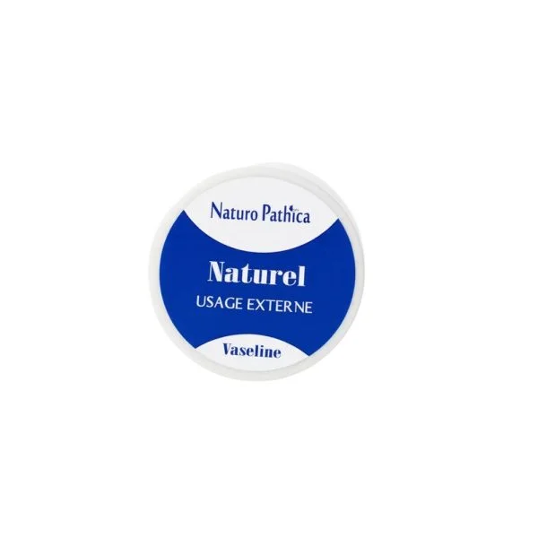 Pot blanc à couvercle bleu Naturo Pathica vaseline naturelle usage externe