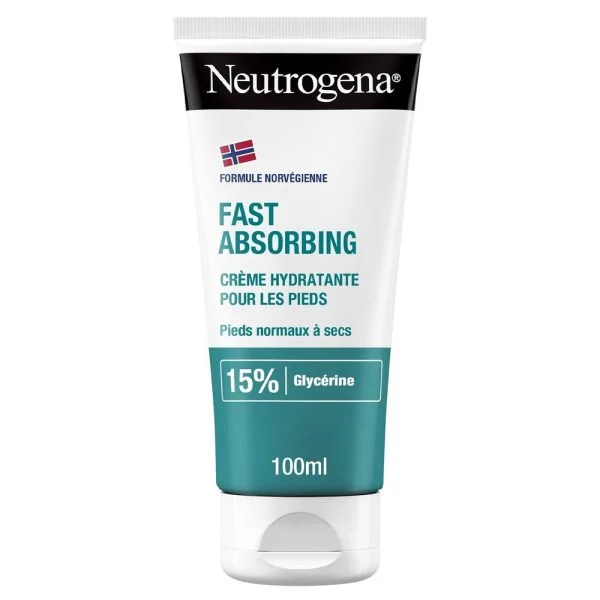 Tube blanc et vert Neutrogena Fast Absorbing crème hydratante pour les pieds 100 ml
