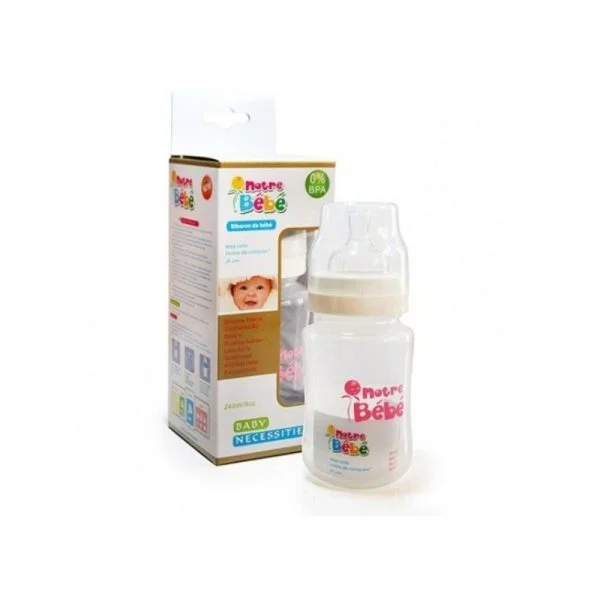 Biberon translucide Notre Bébé 240 ml avec tétine silicone et boîte