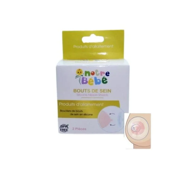 Boîte blanche et jaune de bouts de sein en silicone Notre Bébé