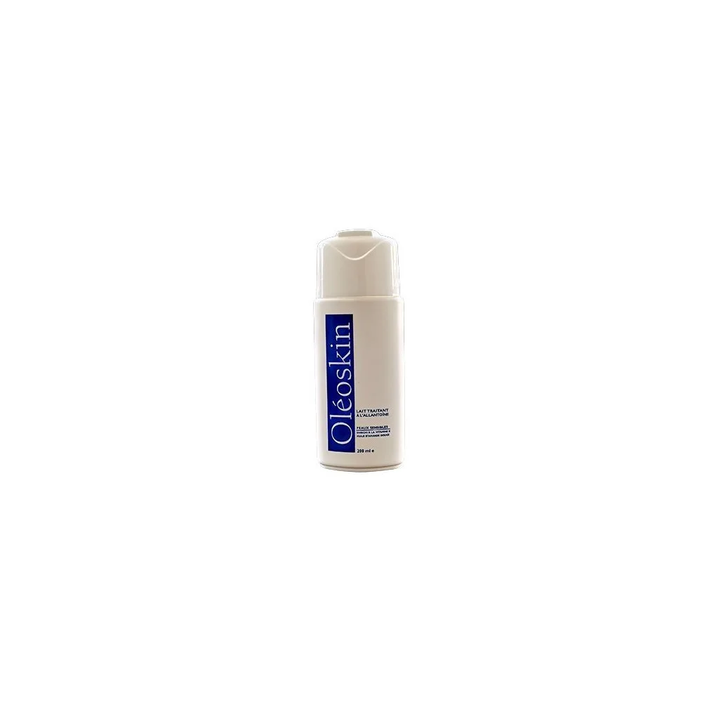 OLEOSKIN Lait Traitant à l’Allantoine 200ml Flacon blanc Oléoskin lait à l'allantoïne 200 ml étiquette bleue
