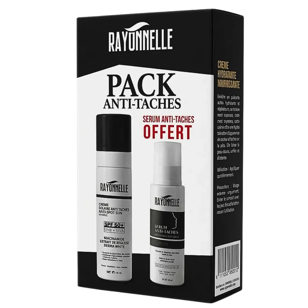 pack-rayonnelle-creme-solaire-50mlserum-anti-tache-30ml-pack.jpg Pack RAYONNELLE « creme Solaire 50ml+Serum Anti-Tache 30ml » Pack