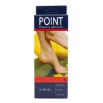 Étui bleu Point talonnette en silicone taille XL, pieds sur fond jaune