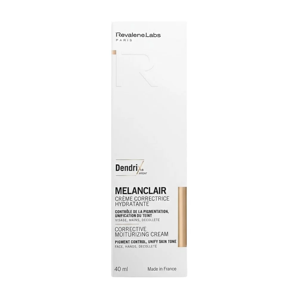revalene-labs-melanclair-creme-correctrice-hydratante-40ml.jpg Étui blanc Revalene Labs Melanclair, crème correctrice hydratante 40 ml