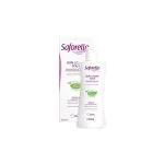 Flacon blanc Saforelle Soin Lavant Doux 250 ml et son étui violet