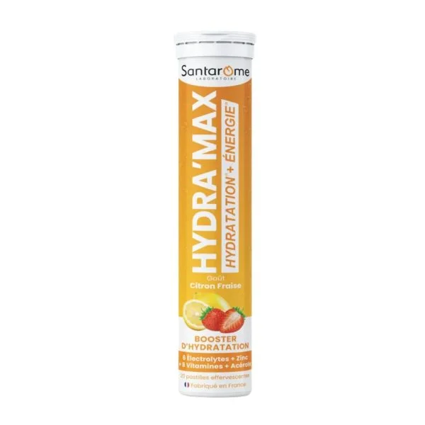 Tube orange Santarome Hydra'Max citron fraise, 20 pastilles effervescentes hydratation