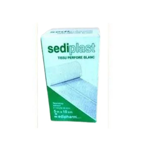 Boîte verte Sediplast tissu perforé blanc, rouleau adhésif 5 m x 10 cm