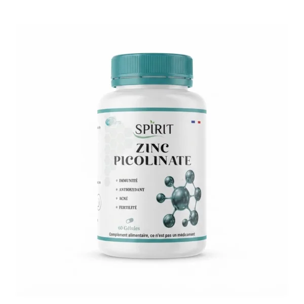 Flacon blanc et turquoise Spirit Zinc Picolinate 60 gélules