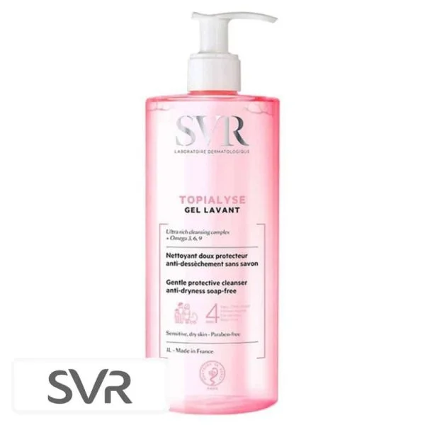 Grand flacon-pompe rose SVR Topialyse Gel Lavant sans savon 1 L