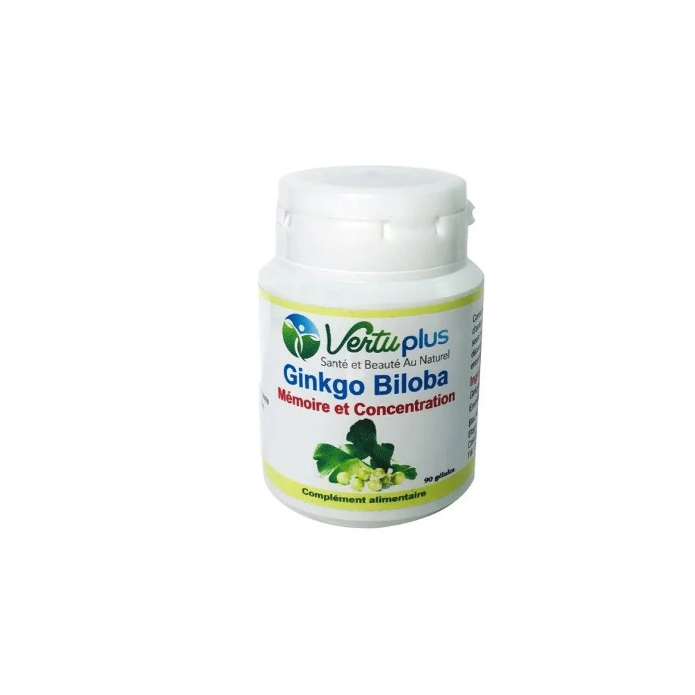 Vertu Plus Ginkgo Biloba 90GELULES Pilulier Vertuplus Ginkgo Biloba mémoire et concentration 90 gélules, feuilles de ginkgo