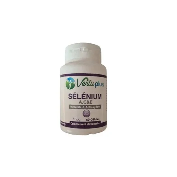 Pilulier blanc et violet Vertuplus Sélénium A C E 55 µg 60 gélules