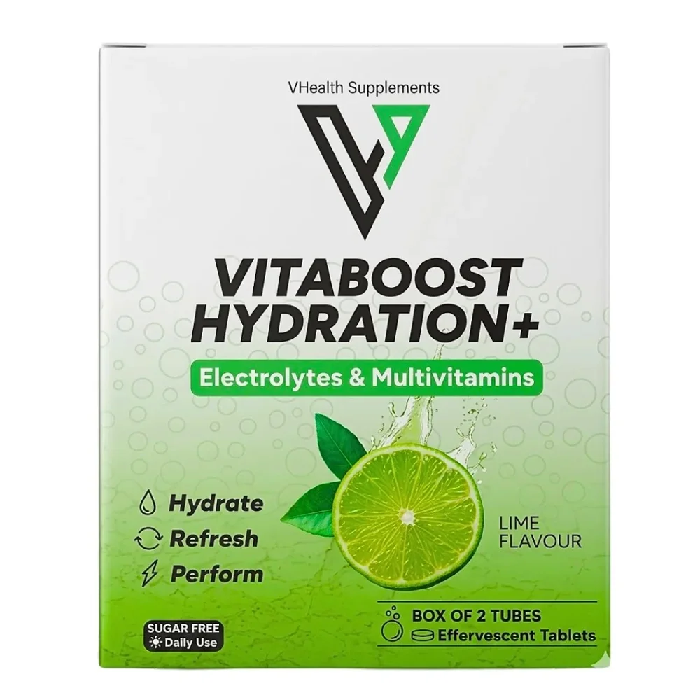 vhealth-vitaboost-hydration-multivitamins-lime-box-of-2-tubes.jpg Boîte VHealth Vitaboost Hydration+ Lime 2 tubes de comprimés effervescents, citron vert