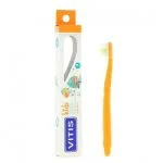 Brosse à dents Vitis Kids orange avec capuchon, posée près de son étui