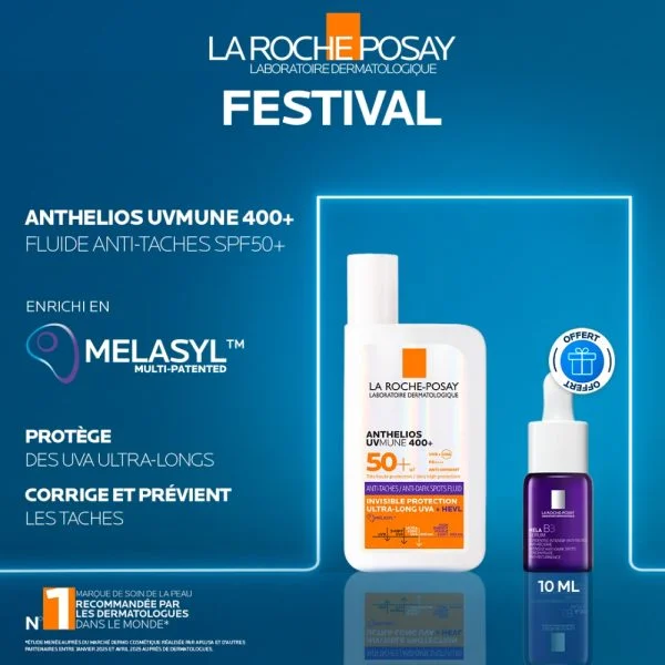 🎉 festival la roche-Posay 🎉 LA ROCHE-POSAY Anthelios UVMUNE 400 Fluide Solaire Anti-Taches SPF50+ 50ml = 1 Sérum Mela B3 10ml
