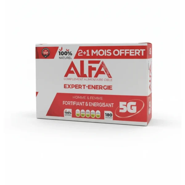 Coffret rouge et blanc Alfaderm Expert Énergie trois boîtes de gélules