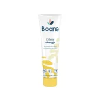 Tube blanc et jaune Biolane Crème change, bouchon jaune, mentions françaises