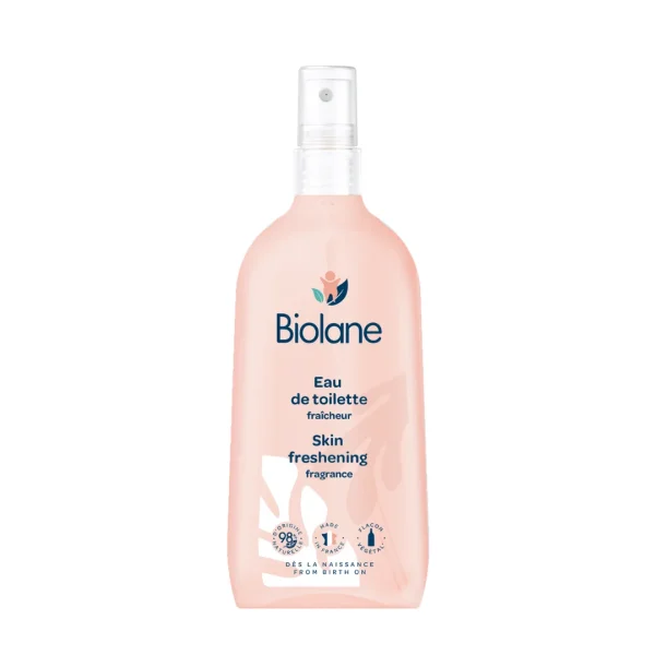 Flacon spray rosé Biolane Eau de toilette fraîcheur, vaporisateur transparent