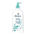 Grand flacon pompe blanc Biolane Lait corps hydratant, pompe vert d'eau