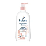 Flacon pompe blanc Biolane Lait de toilette douceur, pompe rose poudré