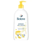 Flacon pompe blanc Biolane Liniment oléo-calcaire, pompe jaune, huile d'olive