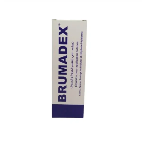 Étui blanc et bleu marine Brumadex, émulsion pour application cutanée
