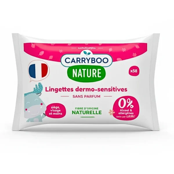 Carryboo Lingettes Dermo-sensitives Sans Parfums 58 Pieces – photo 2