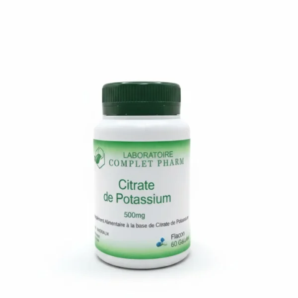 Flacon blanc Complet Pharm Citrate de Potassium 500mg 60 gélules