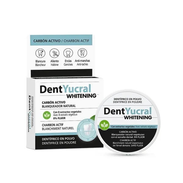 Étui et boîtier de poudre dentaire DentYucral Whitening au charbon actif
