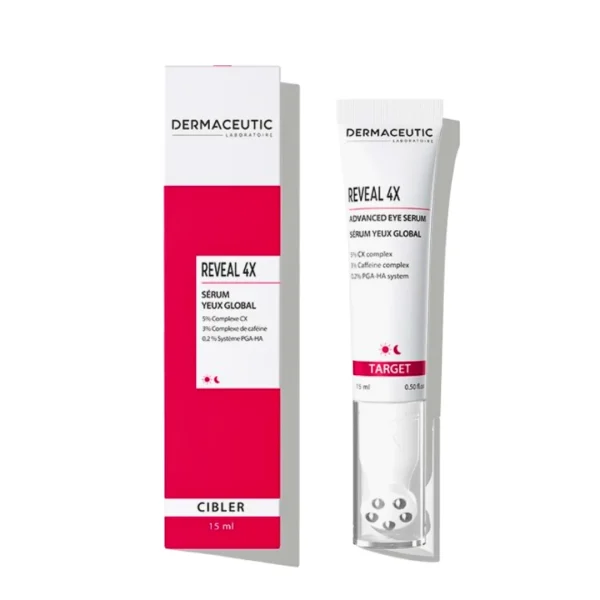 Tube blanc Dermaceutic Reveal 4X applicateur à billes et étui rouge