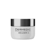 Pot blanc Dermedic Melumin crème de nuit, couvercle chromé foncé