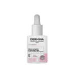 Flacon compte-gouttes blanc et rose Dermina Défensia sérum lissant hydratant 48h