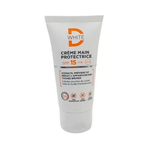 Tube blanc D-White crème main protectrice SPF 15 UVB UVA
