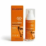Étui orange et flacon pompe Ecladerm ProtectGlow écran solaire SPF 50+
