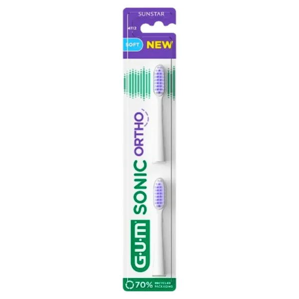 Blister de deux têtes de rechange blanches GUM Sonic Ortho souples