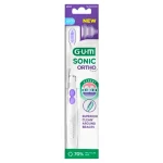 Brosse à dents sonique blanche GUM Sonic Ortho dans son étui violet