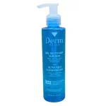 Flacon-pompe bleu Derm Paris gel nettoyant surgras 200 ml, texte en français