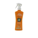 Flacon spray orange Liten's lait solaire aloe vera SPF40, pistolet blanc