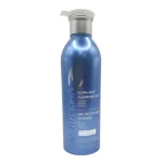Flacon aluminium bleu Maviderma gel nettoyant surgras à l'extrait d'avoine, pompe blanche