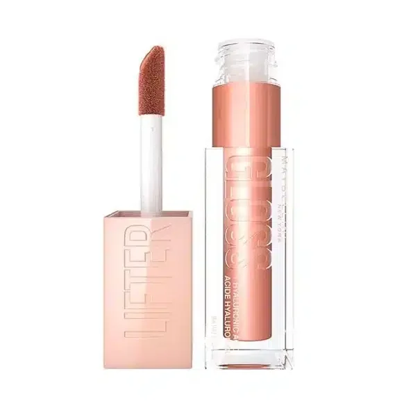 Gloss Maybelline Lifter Gloss 008 Stone, tube nude et applicateur mousse teinté